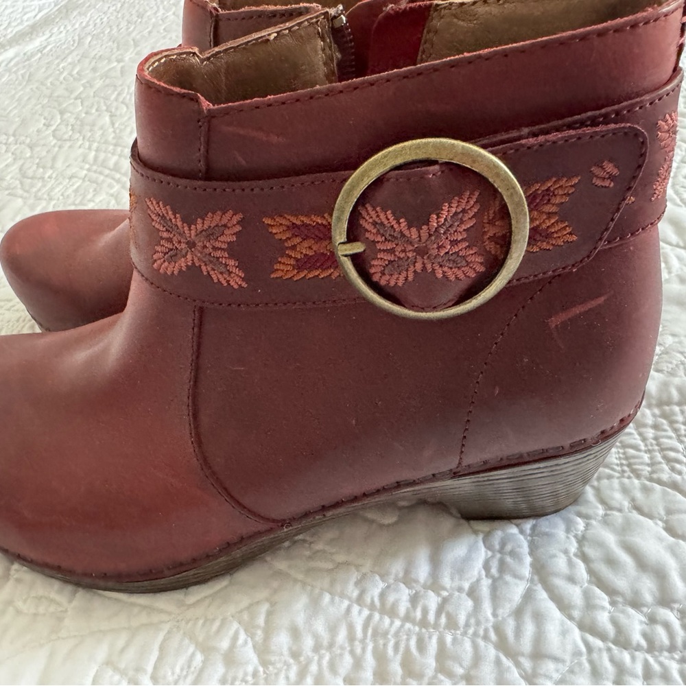 Dansko Maroon Ankle Boots with Embroidered Design